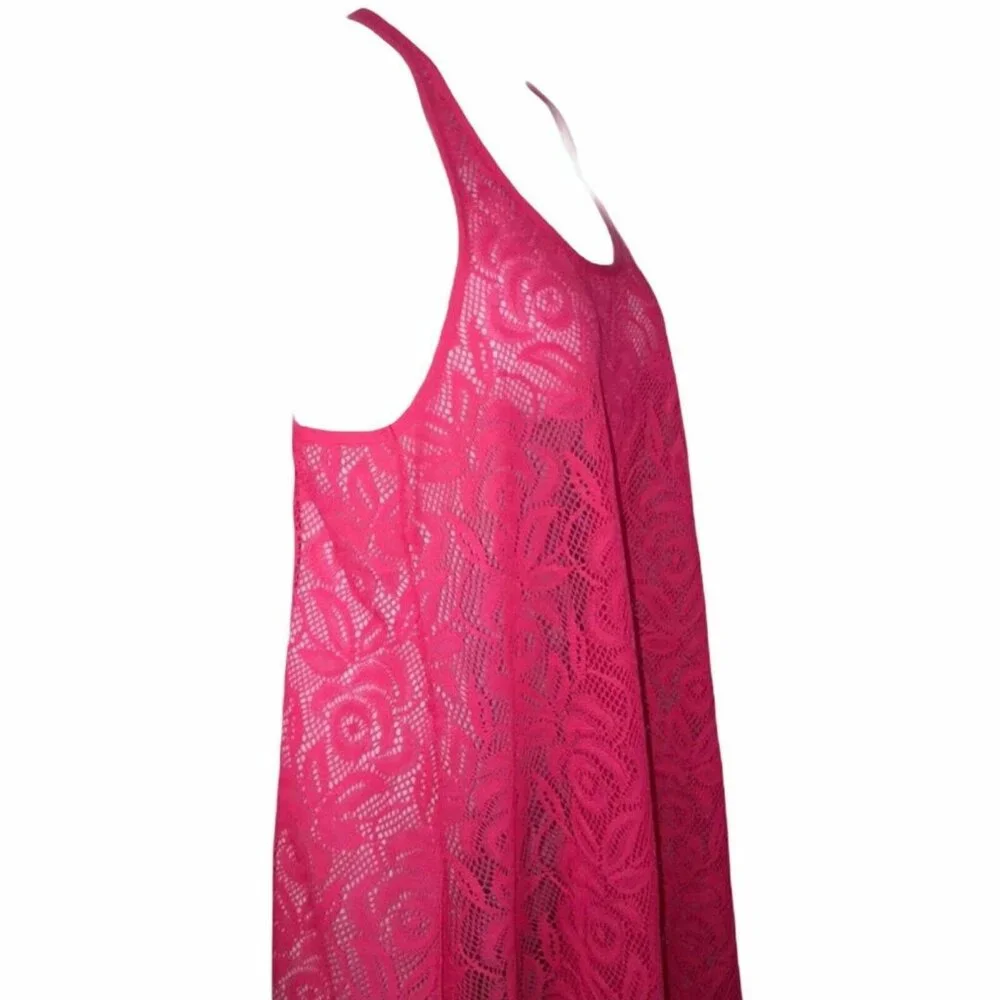 OP Ocean Pacific Swimsuit CoverUp Juniors L 11 13 Hot Pink Floral Beach Tank - Picture 4 of 9